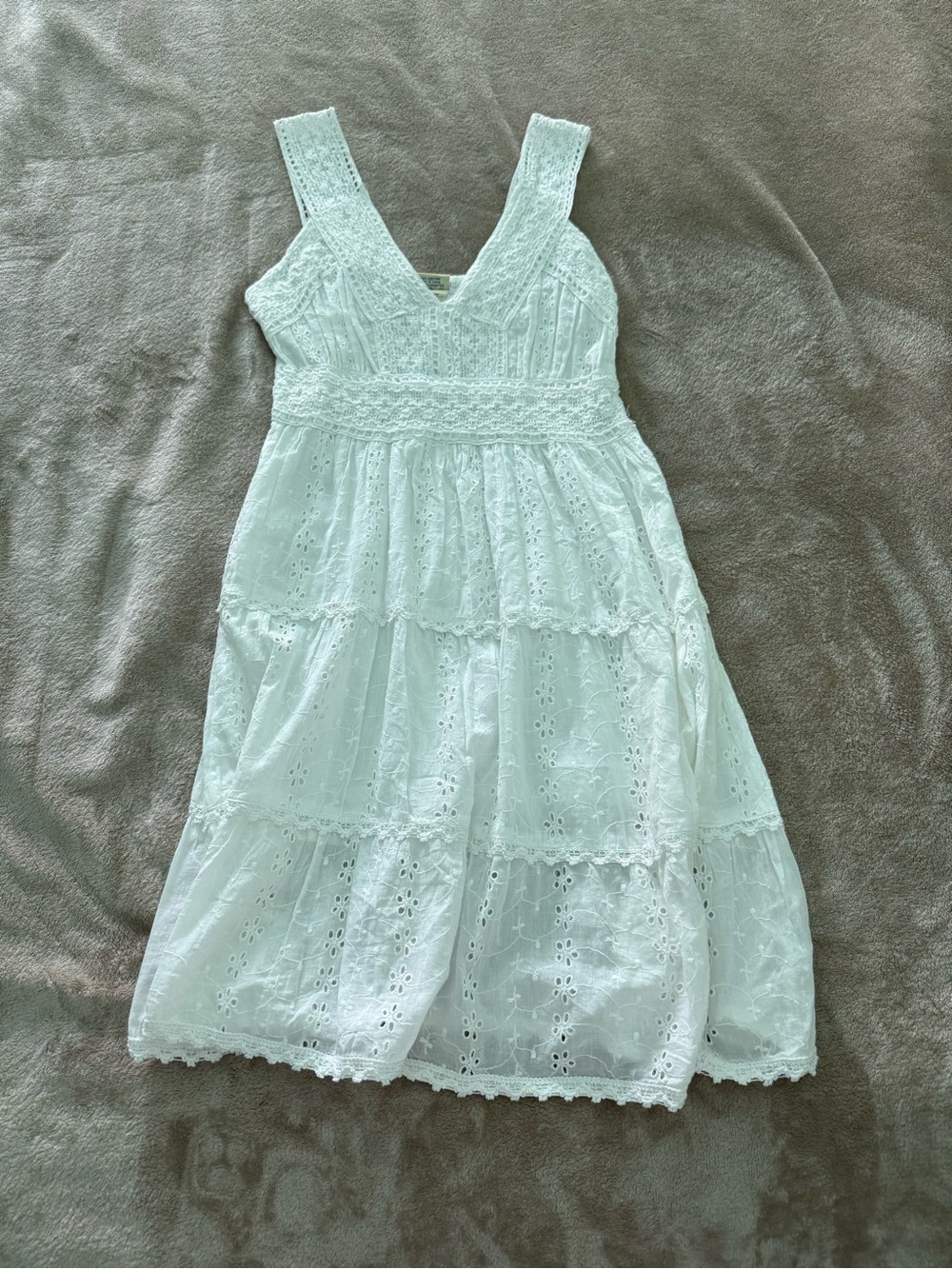 White Eyelet Tiered Summer Dress with Wide Straps